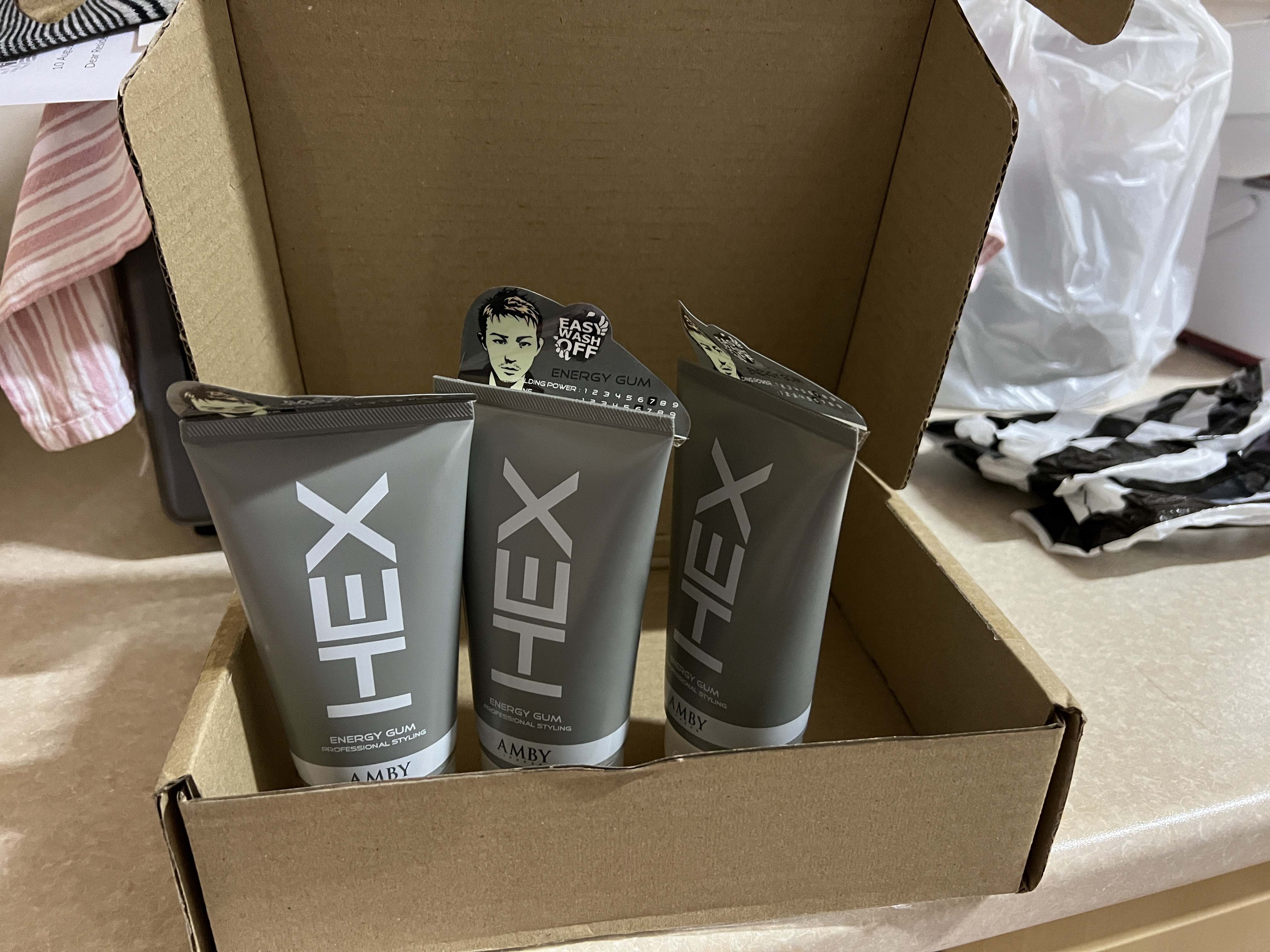 Bundle of 3] Amby Hex Hair Styling Wax 5.3oz (150g) - Energy Gum (Grey)