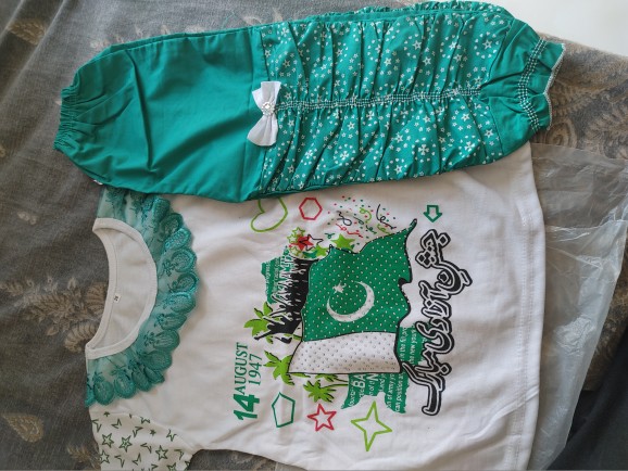 14 August Independence Day Baby Girls Dress White Green/ Jashn-e
