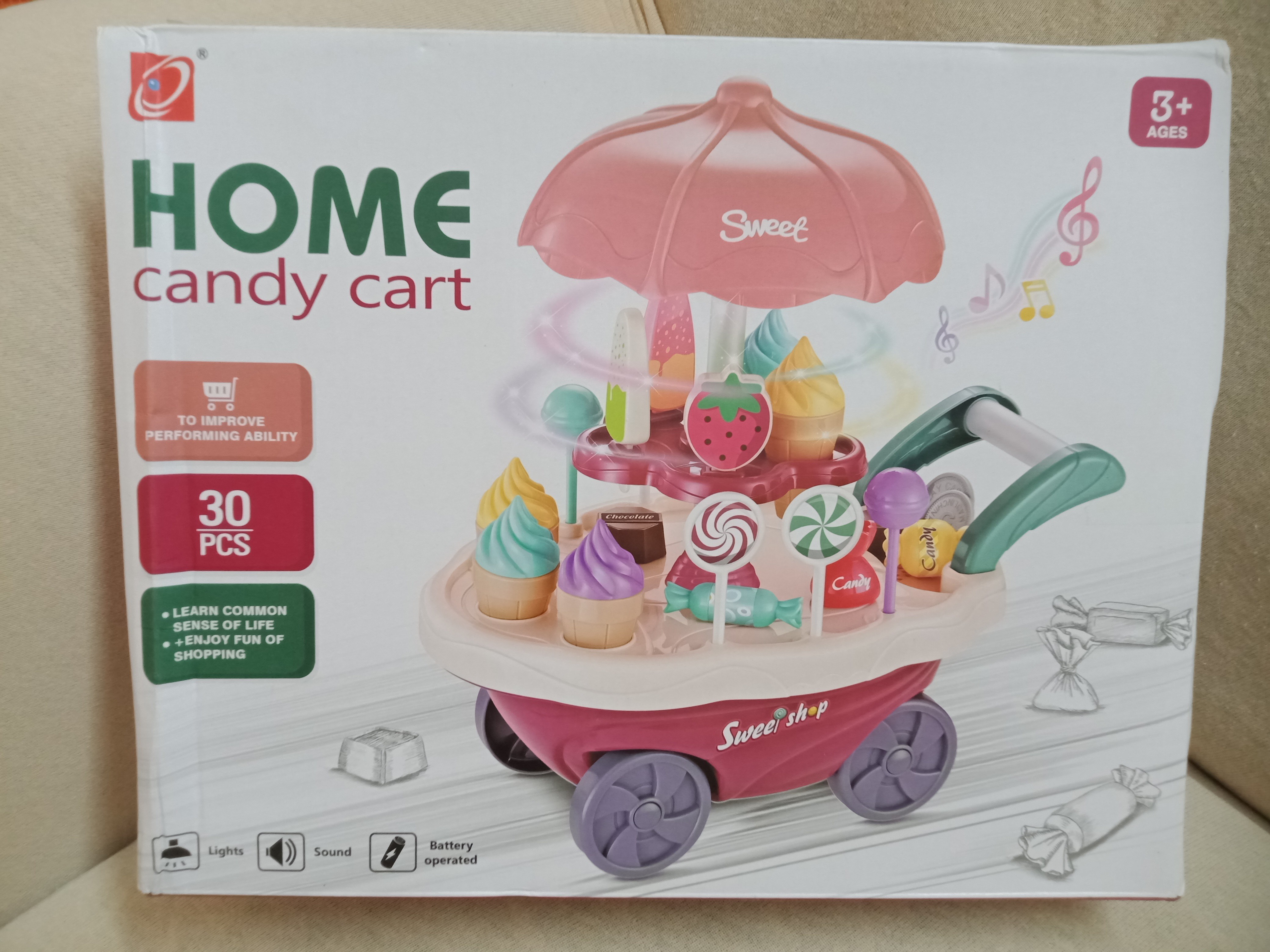 Ice Cream Kitchen Play Cart Kitchen Set Toy with Lights and Music