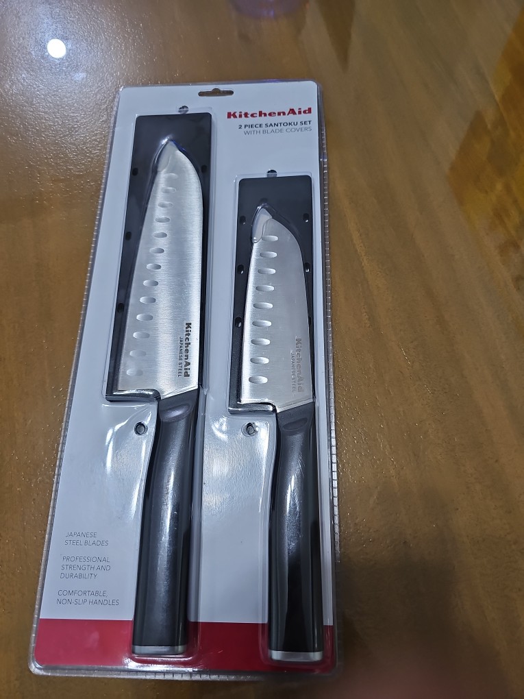 KitchenAid Gourmet 2 Piece Forged Santoku Knife Set with Custom-Fit Blade  Covers, 5-inch, 7-inch, Sharp Kitchen Knives, High-Carbon Japanese  Stainless