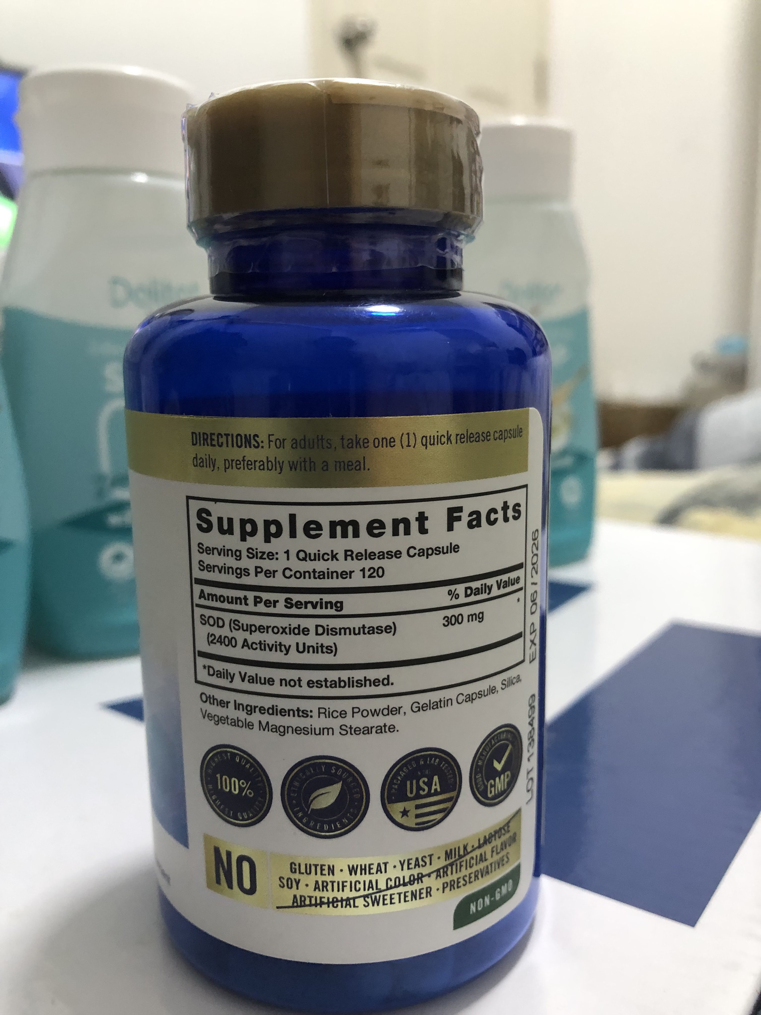Piping Rock SOD Superoxide Dismutase 2400 Units – 300mg, 120 Kosher Capsules