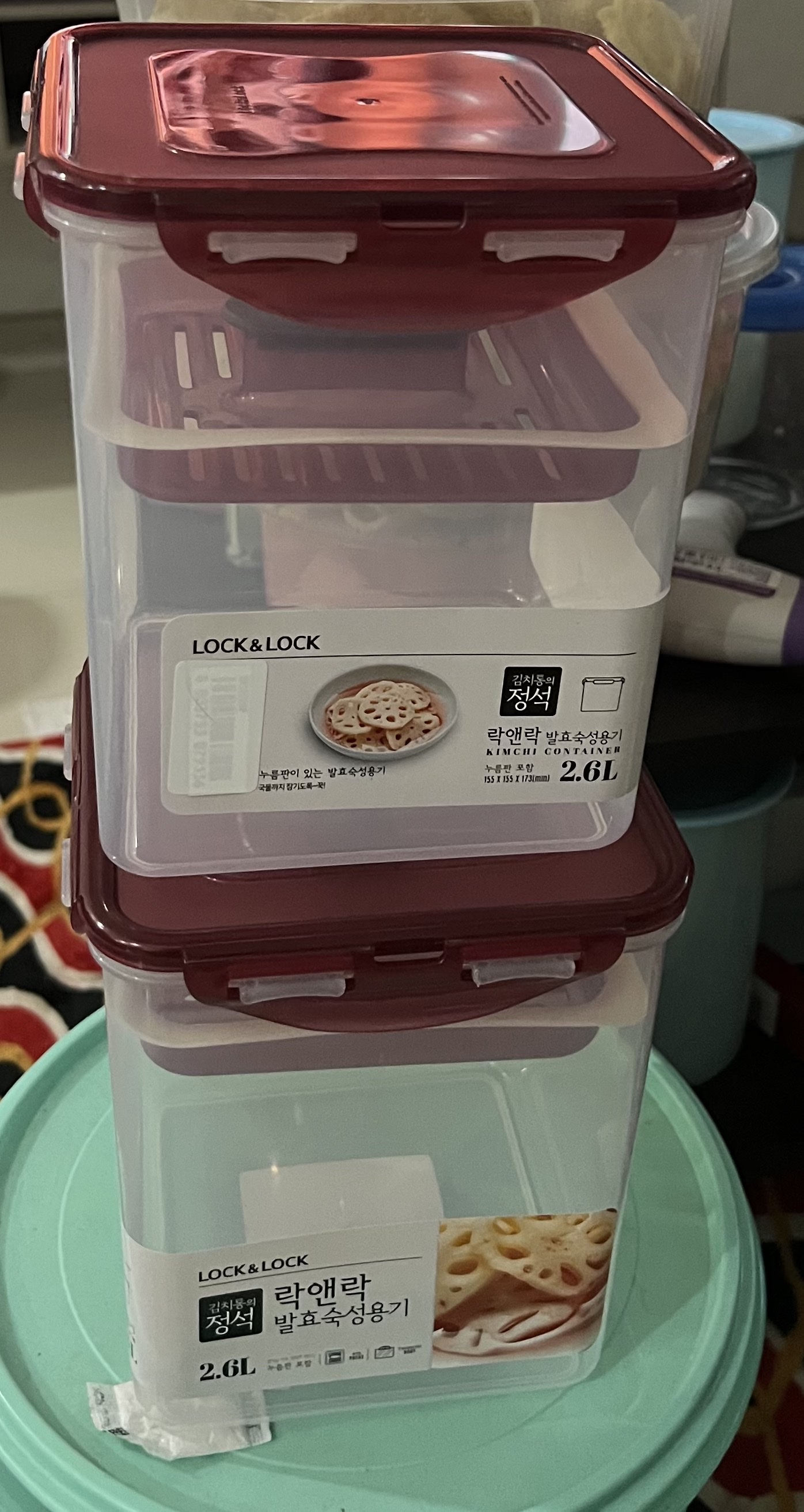 Lock & Lock BPA Free Rectangular Pickle Kimchi Press Ferment Storage Container (3.6L)