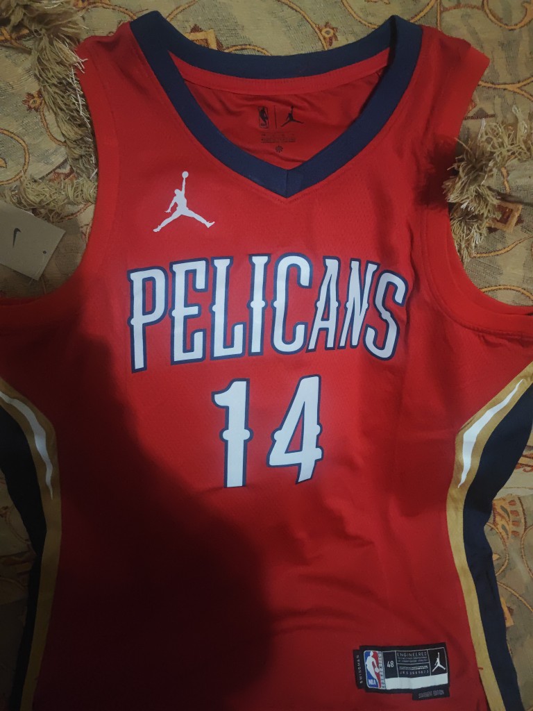 High Quality】2022-23 Men's New Original NBA New Orleans Pelicans #14 Brandon  Ingram Statement Edition Red Jersey Swingman Heat-pressed
