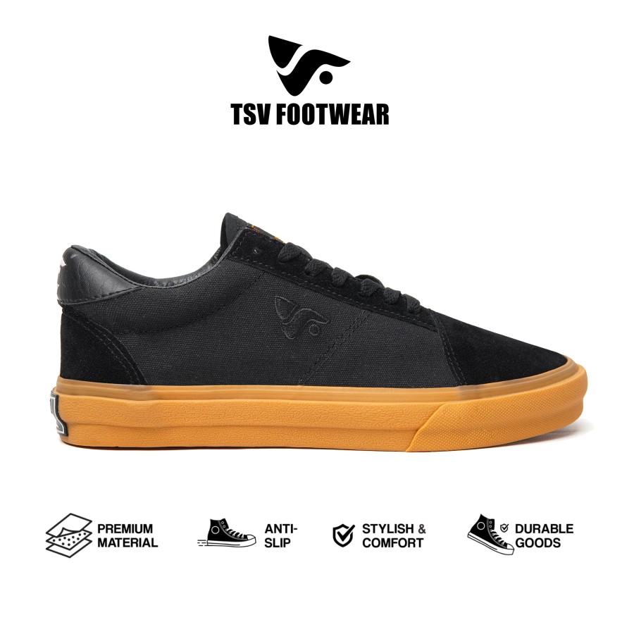 Tsv skate black gum Sepatu sneakers pria hitam coklat vulcaniz