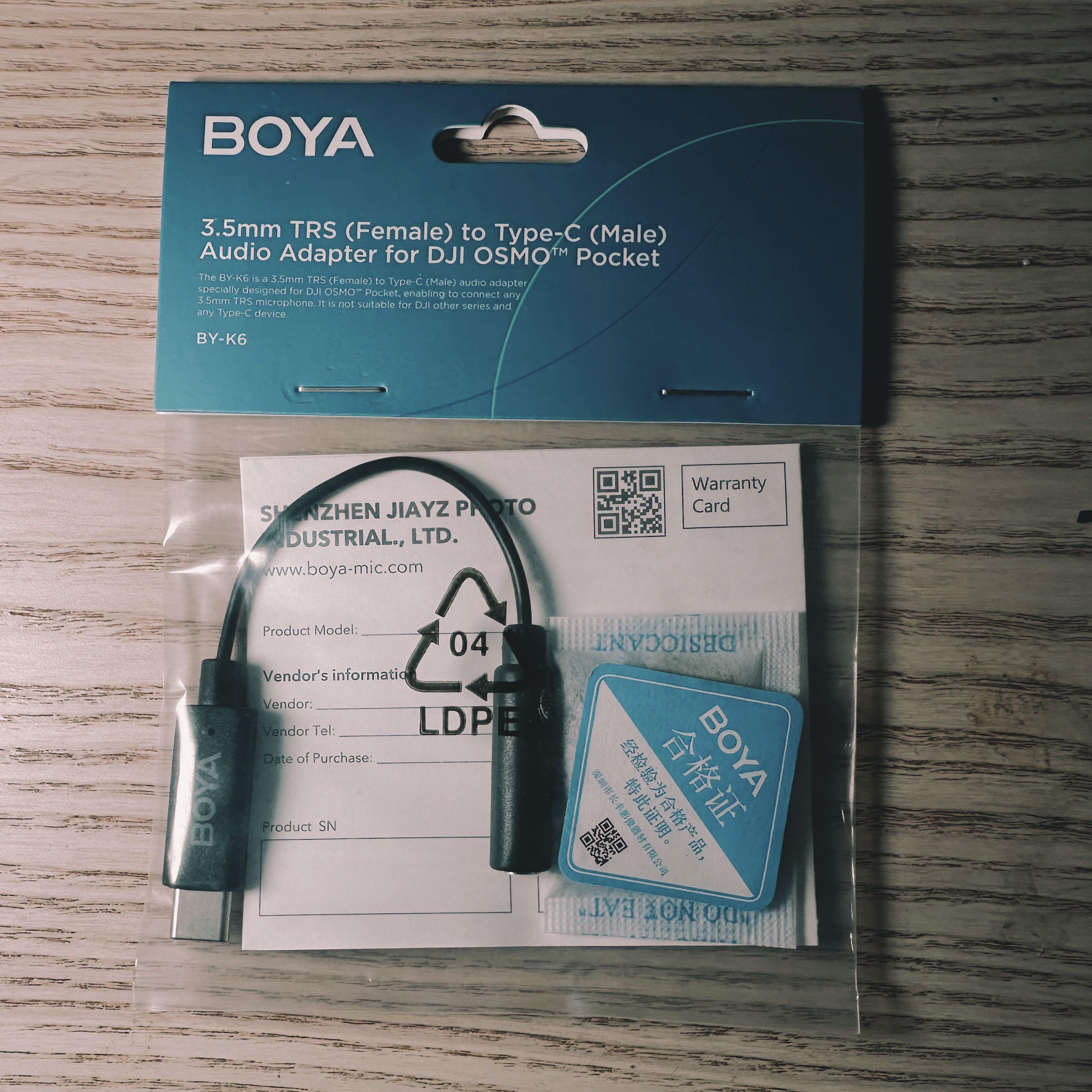 BOYA BY-K6 TRS Female to Type-C Male Audio Adapter for DJI