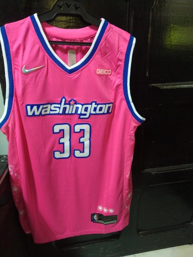 Nike Men's 2022-23 City Edition Washington Wizards Kyle Kuzma #33 Pink Cotton T-Shirt, XXL
