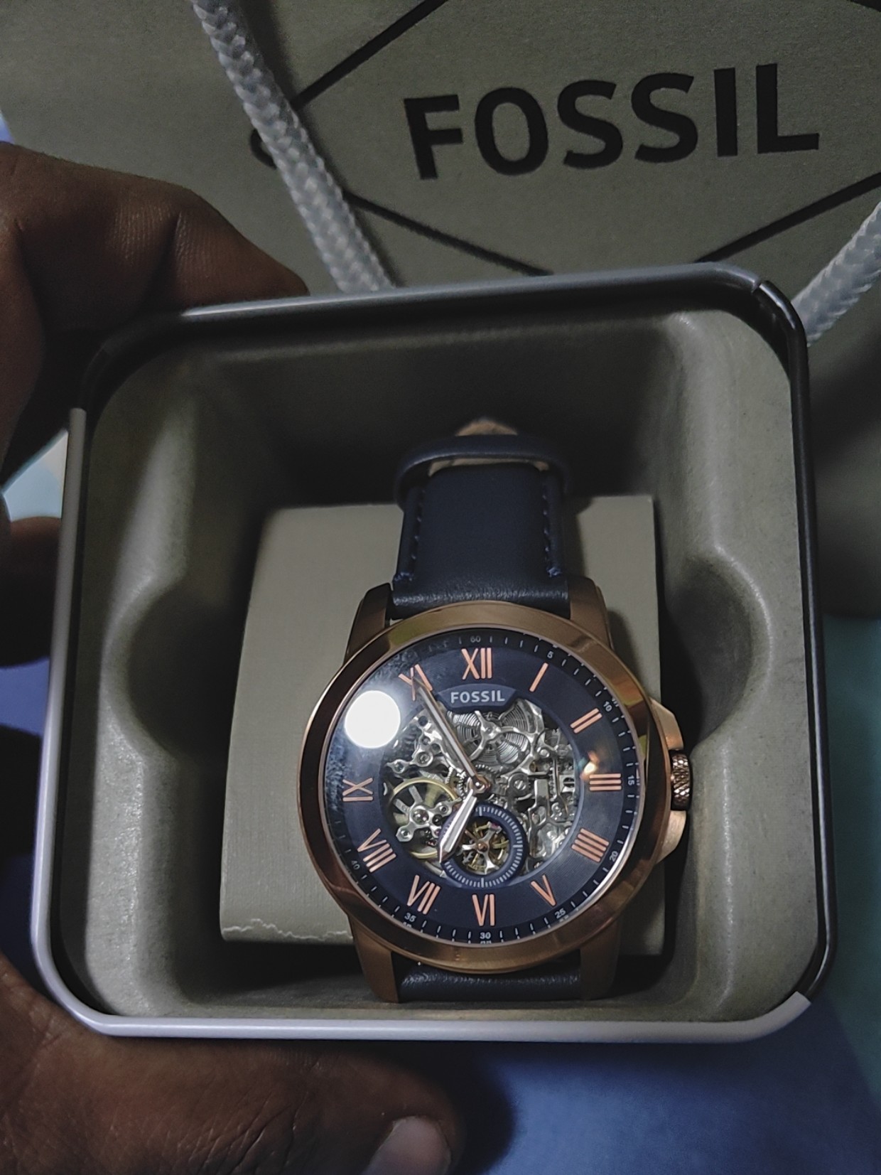 Fossil grant automatic blue leather online watch