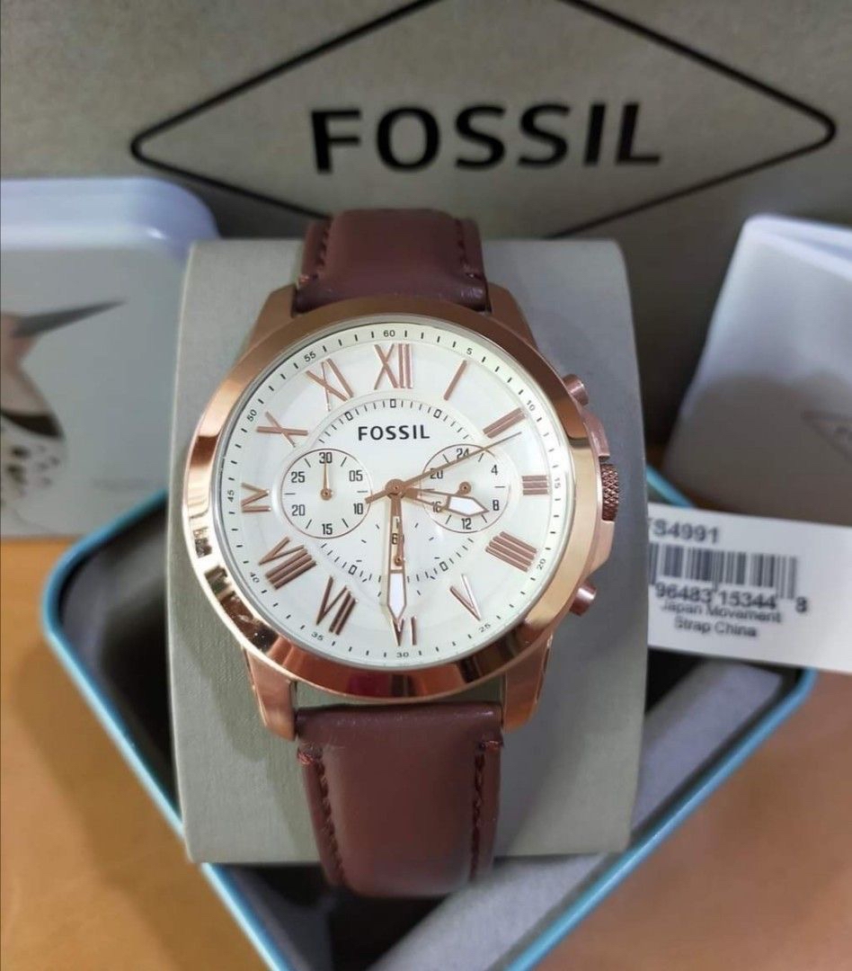 FOSSIL WATCH Fossil Grant Chronograph Eggshell Dial Brown Leather Men s Watch FS4991 Lazada PH