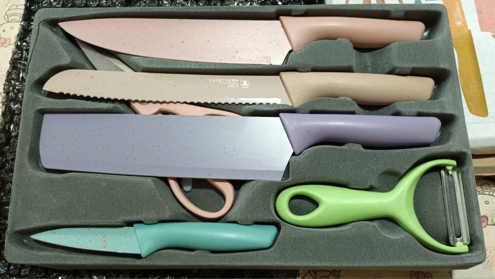 6PCS STRAW KNIFE SET COLORED KITCHEN KNIVES SETS WITH GIFT BOX STAINLESS  STEEL GIFT KNIVES KITCHEN WARE