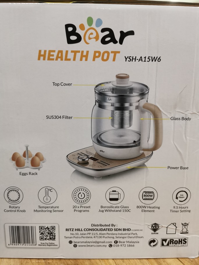 9.5-hour Programmable Health Pot 1.5L - Bear Malaysia