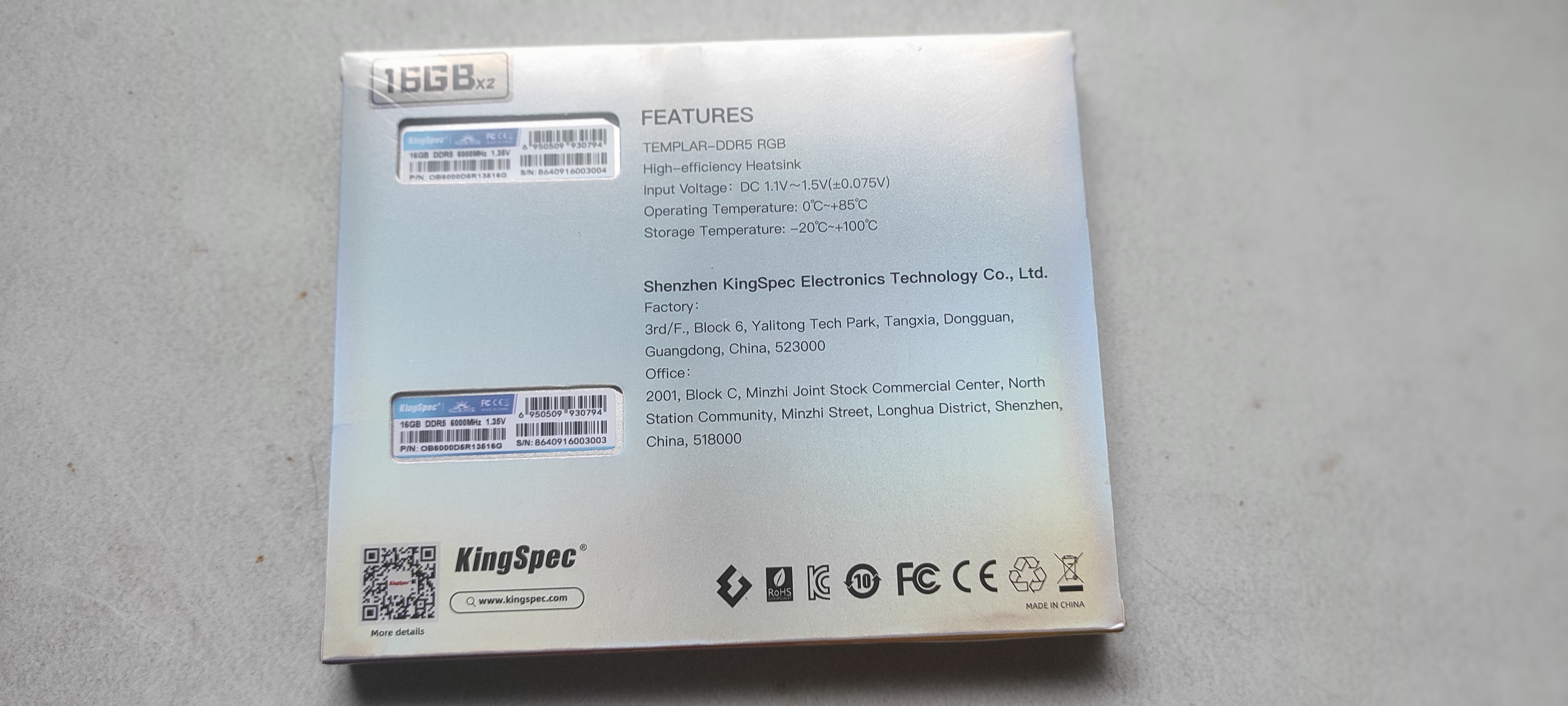 KingSpec One Boom RAM DDR5 RGB 6000MHZ Desktop Memory 32GB (16GB*2