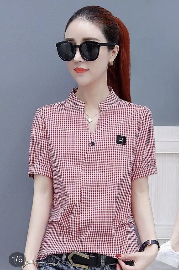 Plus Size Tops Casual Short Sleeve Plaid Shirts Women Summer Blouses Cotton  Shirt Office Lady Shirt Female Blusas | Lazada Singapore