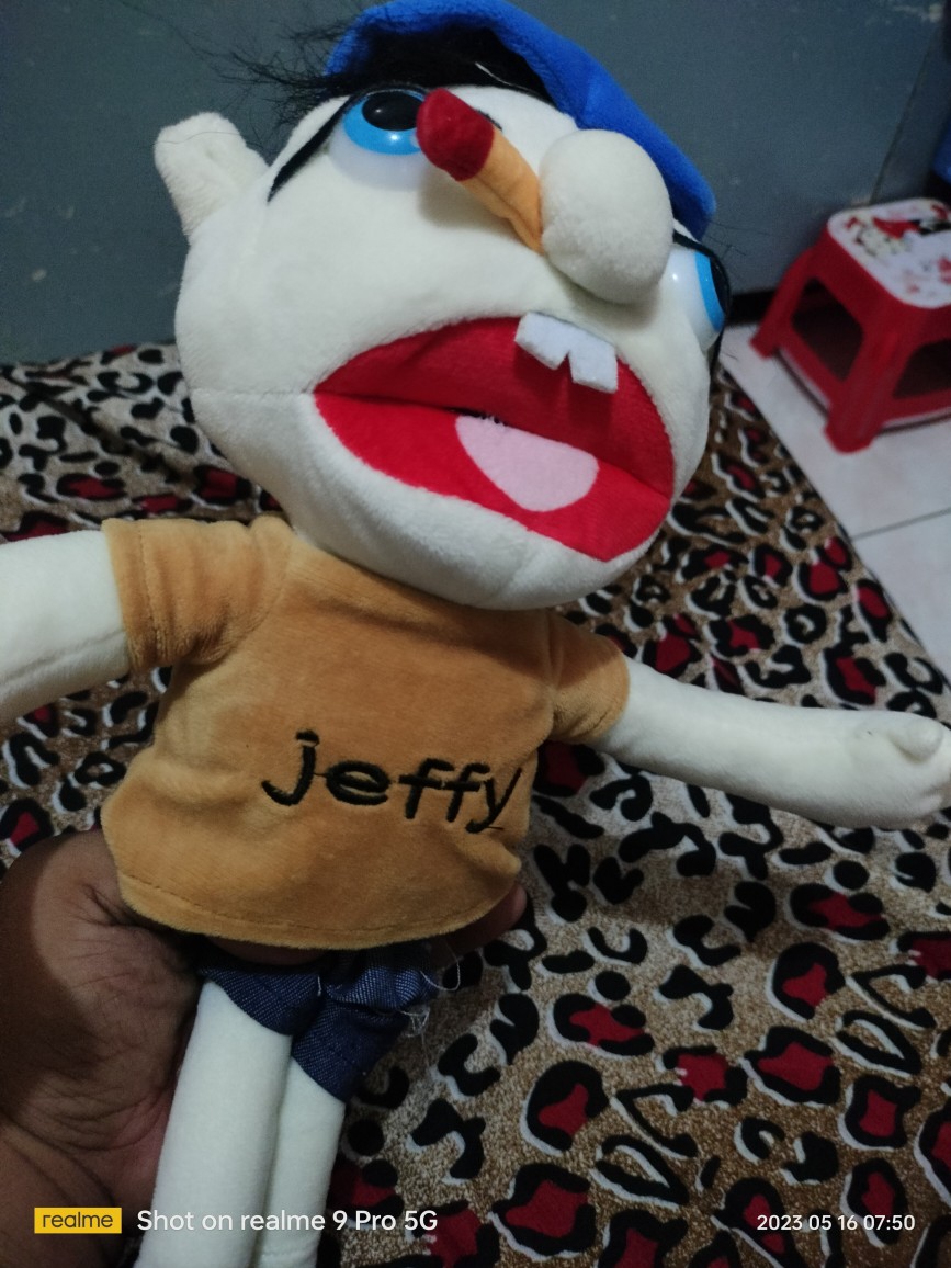 60cm Large Jeffy Puppet Plush Hat Game Toy Boy Girl Cartoon Feebee Hand  Puppet Plushie Doll Talk Show Party Props Christmas Gift