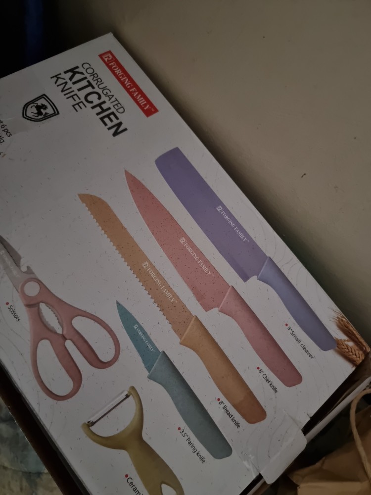 JS744 6pcs Kitchen Colored Knife Set - Knife Set - Non-Stick Cutlery Knife  Set - Corrugated Multicolored