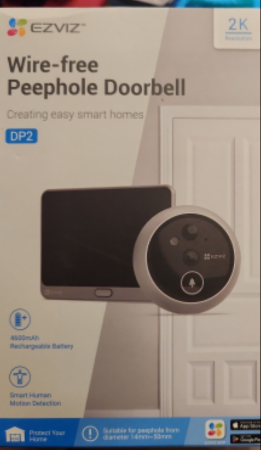 EZVIZ DP2 2K Touch Screen Wire-Free Peephole Wi-Fi Rechargable Battery  Operated Video Door Viewer/Door Bell