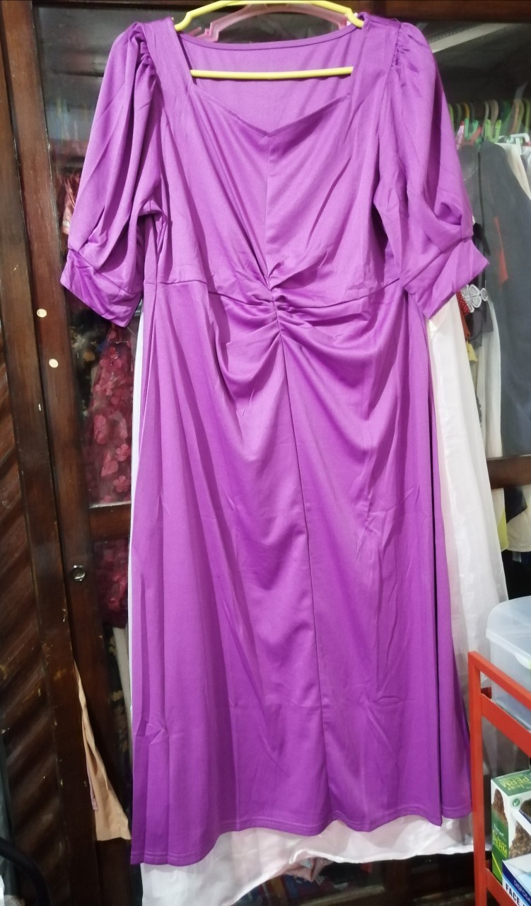 A3081 Melody Fashion Puff Sleeve Sweetheart Neck Fold Plus Size Dress