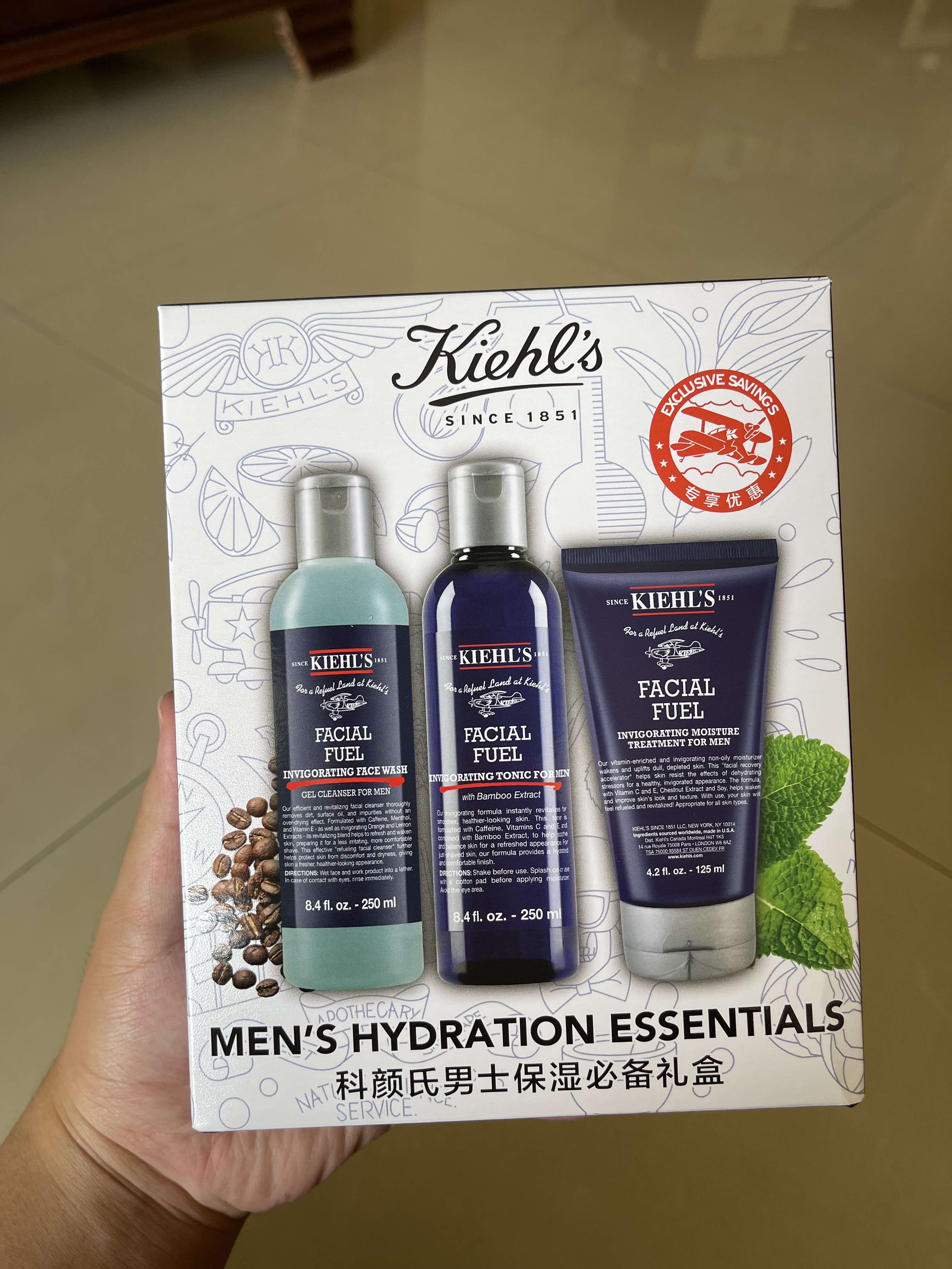 KIEHLS Mens Hydration Essentials Set (Face Wash 250ml Tonic 250ml 