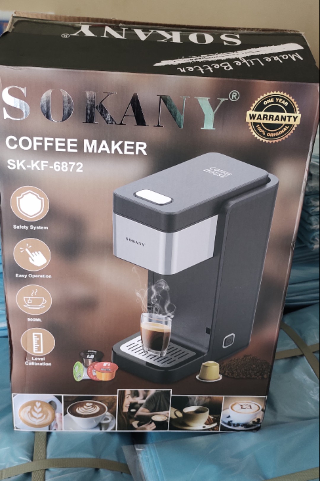 Sokany 2 In 1 Capsule Pressure Espresso & Ground Coffee Powder Coffee Maker  Machine 900ML Capacity 750W K-Cup Pods