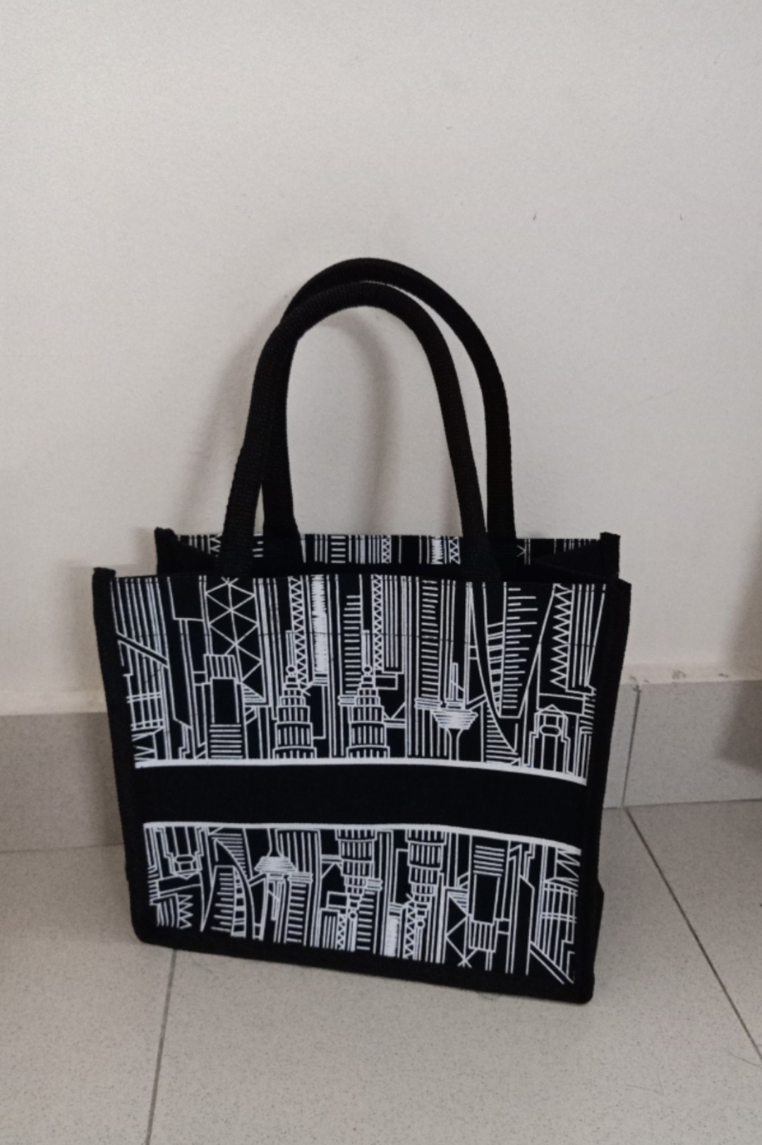 Lora KLCC Small Tote Bag Small Jute Bag Mini Jute Bag Black Laminated  Canvas Beg Tangan Wanita Tulis Nama