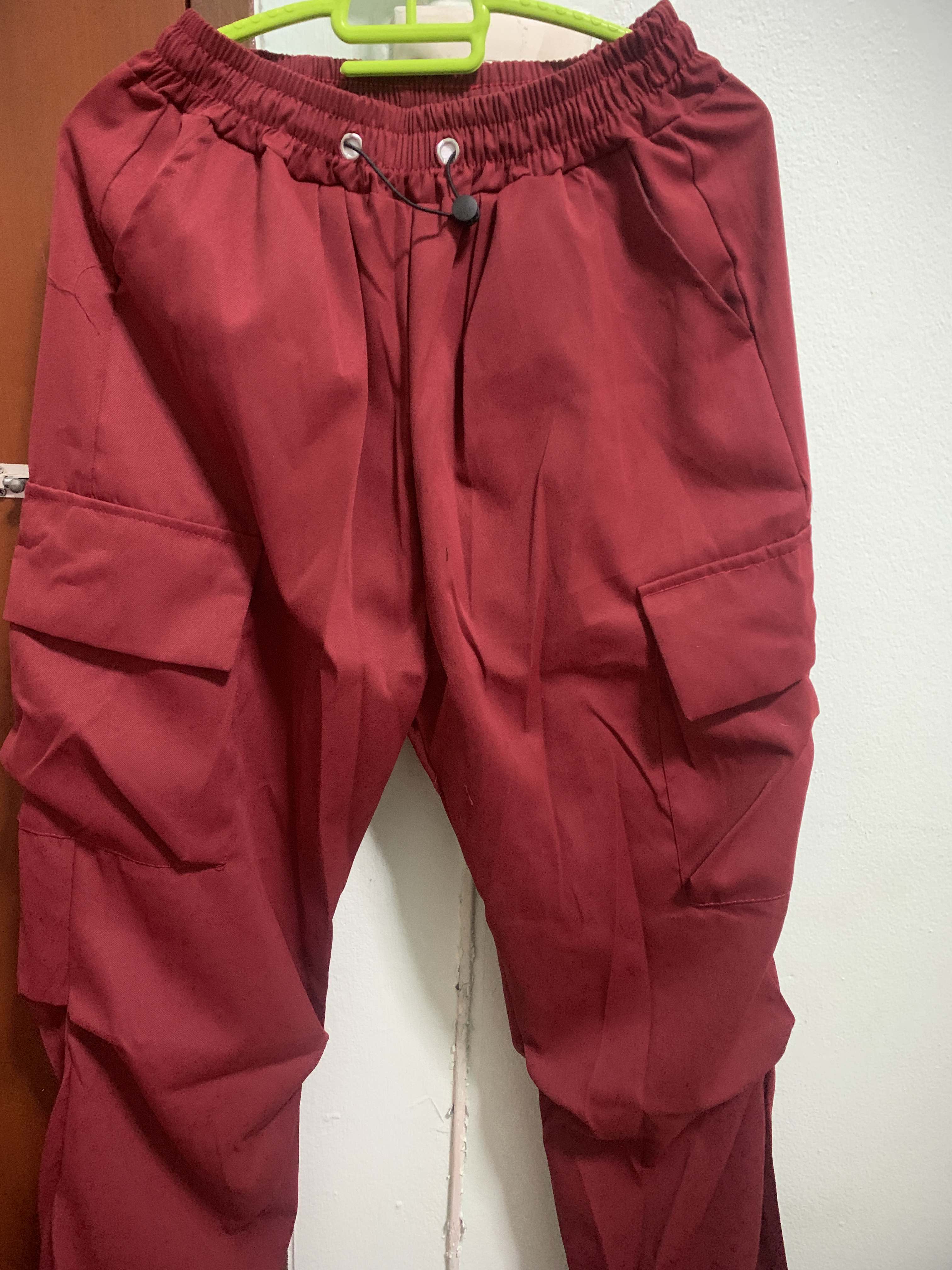 KASUTAM Women Vintage Red High Street Cargo Pants High Waist