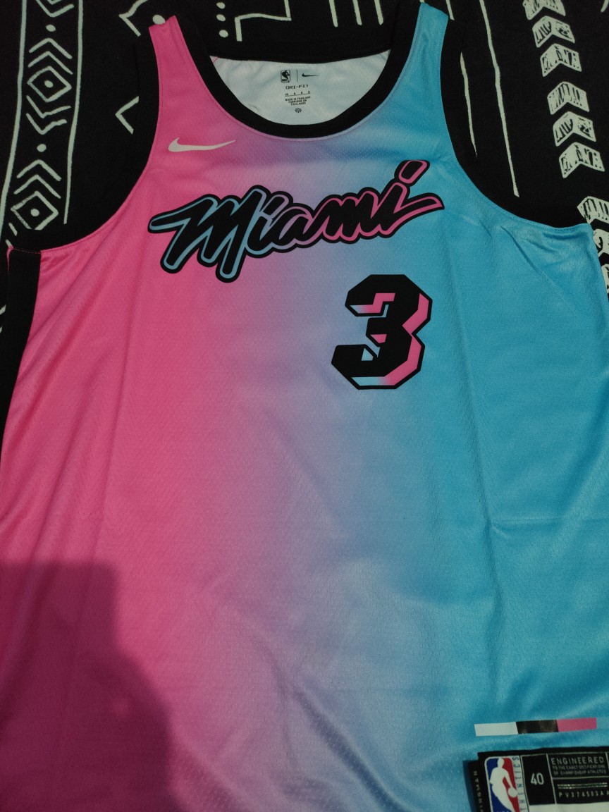 High Quality】Men's New Original NBA Miami Heat #3 Dwyane Wade Jersey Heat-pressed  Pink