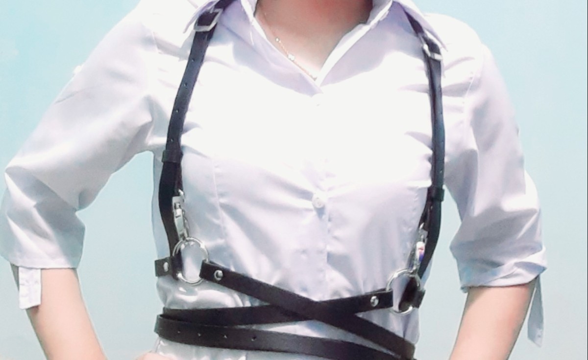 Moderntime Tiktok style Fashion Women Leather Harness Belt Handmade Neck To  Waist Suspenders Body Girdle
