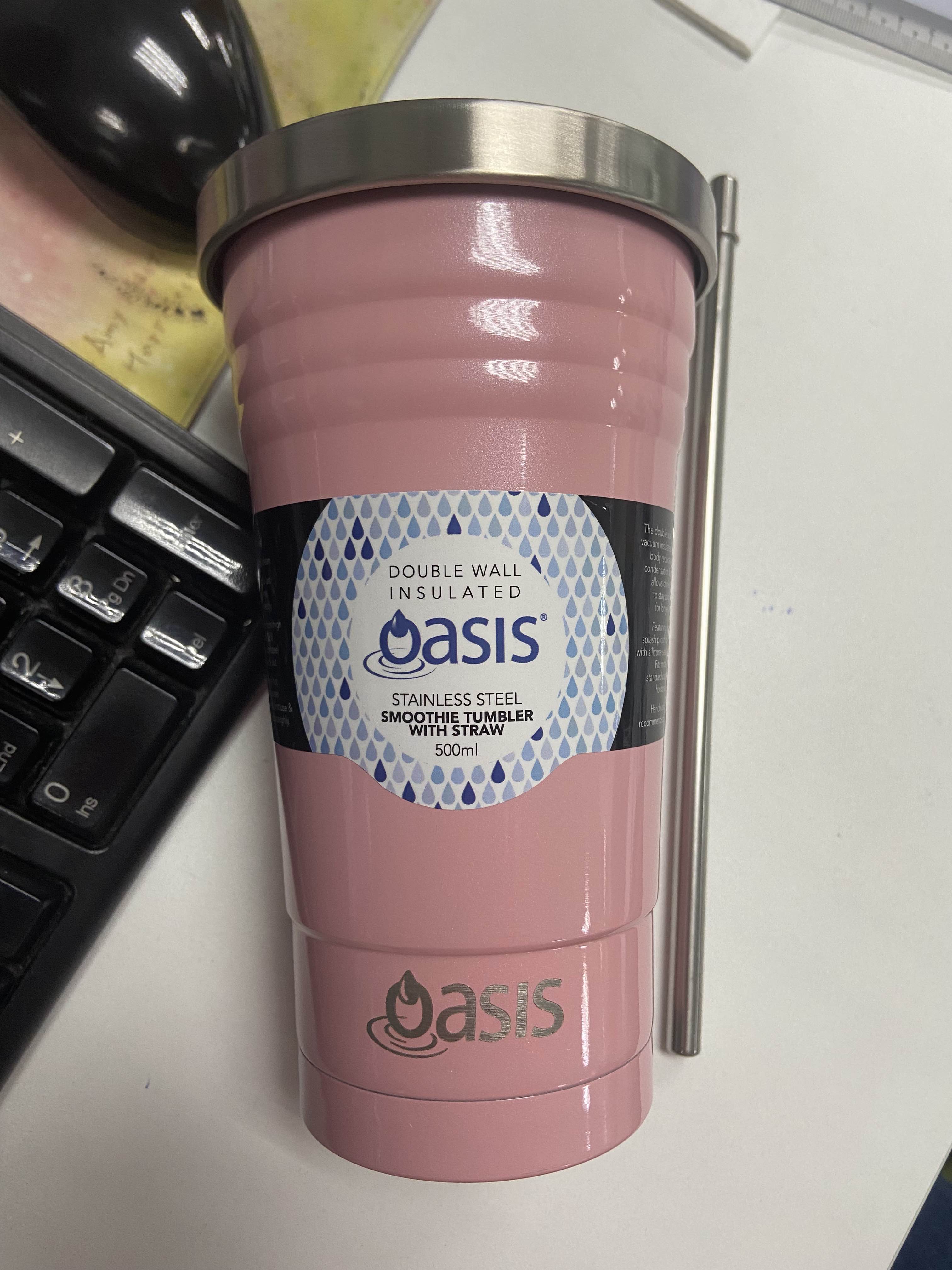 OASIS STAINLESS STEEL DOUBLE WALL INSULATED SMOOTHIE TUMBLER W/ STRAW 500ML