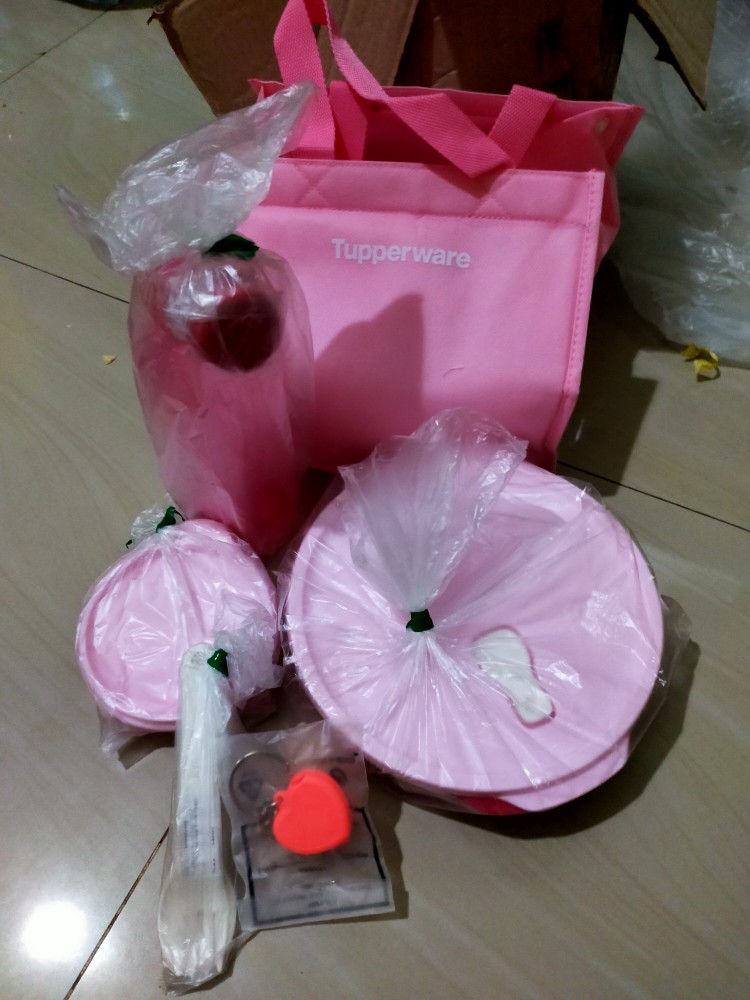 Tupperware fit to go microwaveable pink with gift bekal makan set