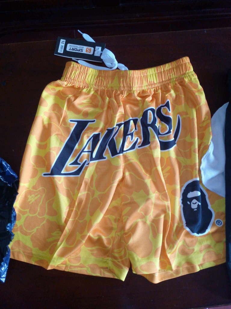 A BATHING APE® x M&N Los Angeles Lakers Jersey Shorts - Farfetch