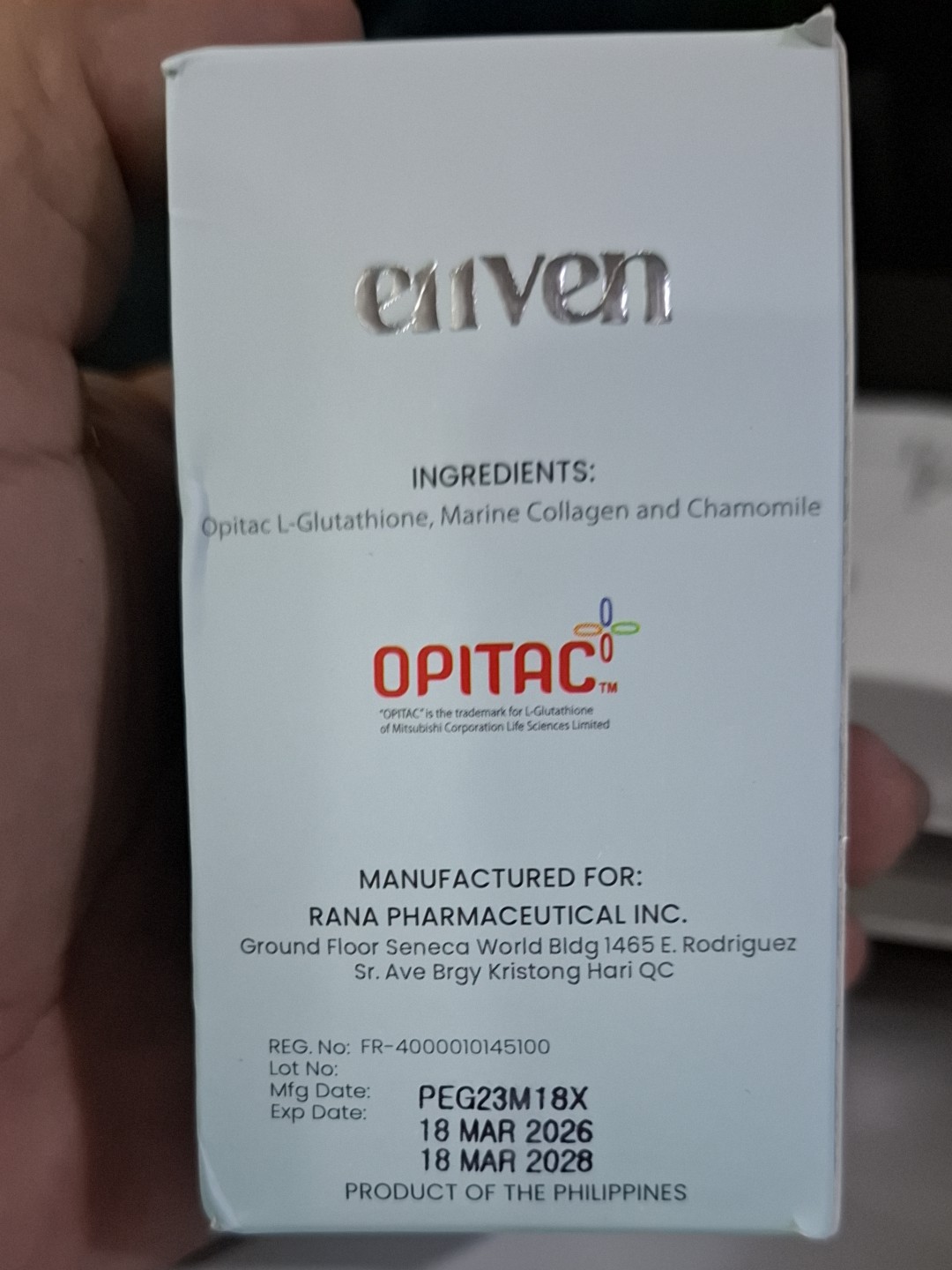 E11ven Opitac Glutathione 30 capsules 500mg by Ellen Adarna with Chamomile 