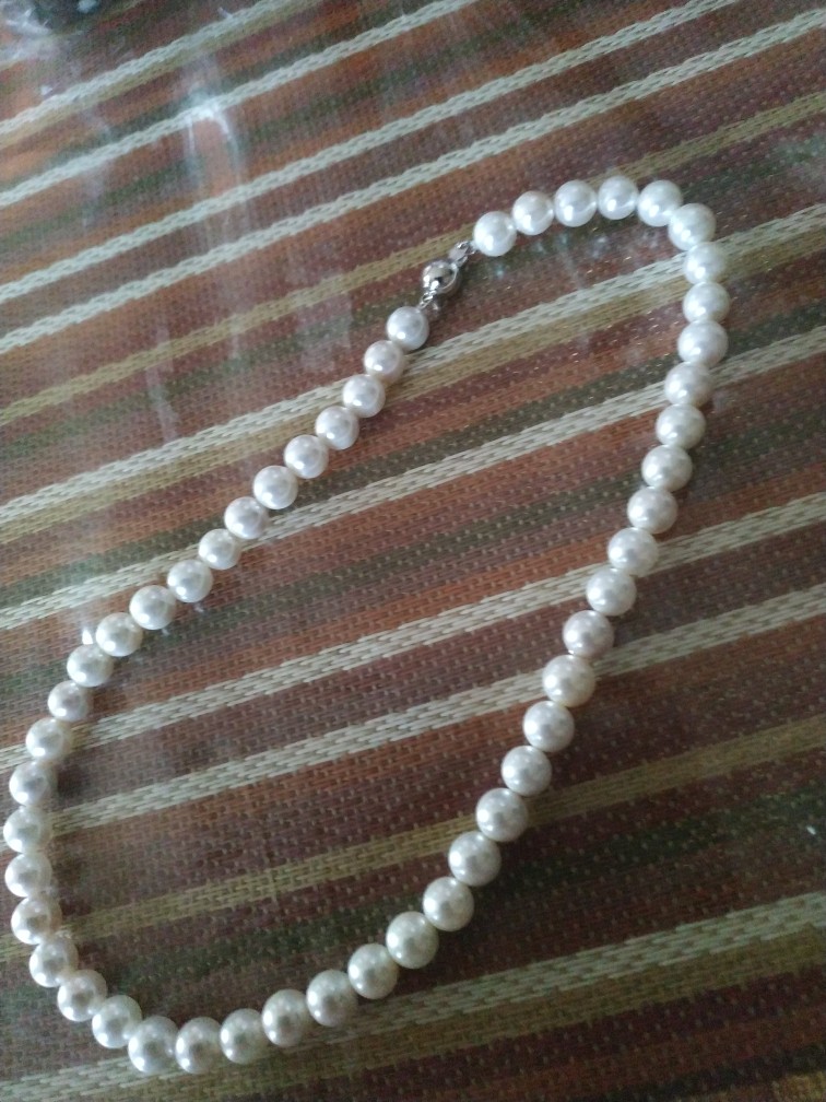 Pearl Necklace Round Natural Freshwater Pearls Fishing Line