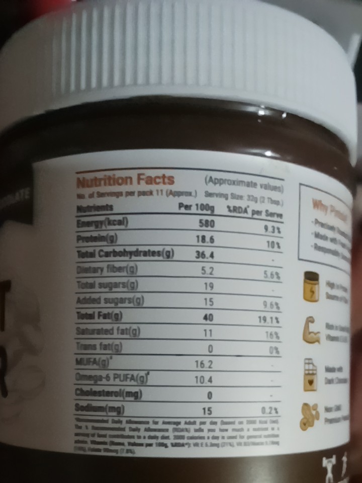 Buy Pintola Peanut Butter Chocolate Flavour Creamy 1kg - 18.6g