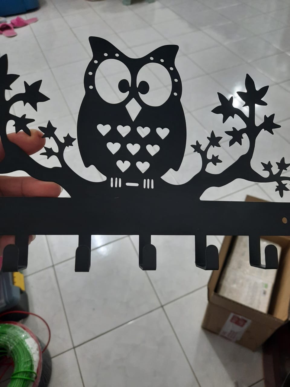 Owl on Maple Trees Steel Key Holder, Steel Key Rack, Metal Owl Key