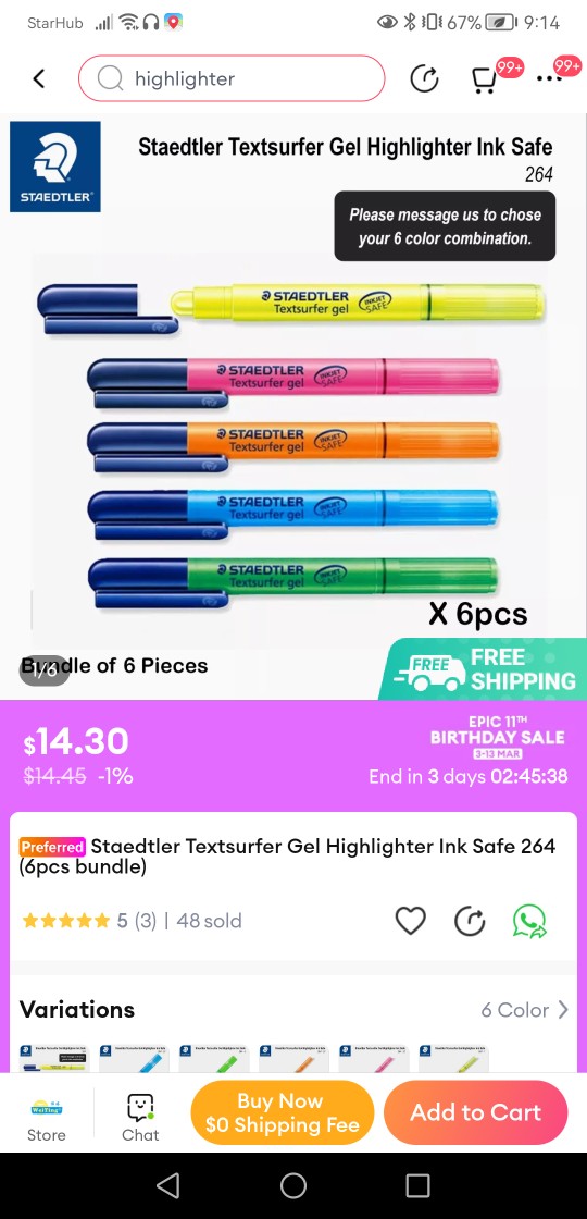 Highlighter Staedtler Textsurfer Gel 264 Highlighter Marker Pens Neon  Yellow Pack of 3 Ideal for School Office Work Revision -  Denmark