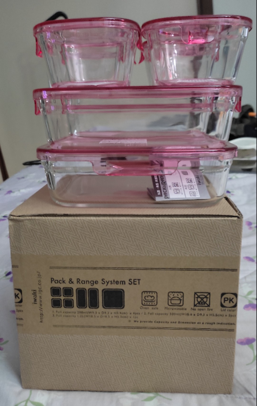 iwaki Heat Resistant Glass Storage Container Pink Round M 840ml Pack &  Range KT7402-P