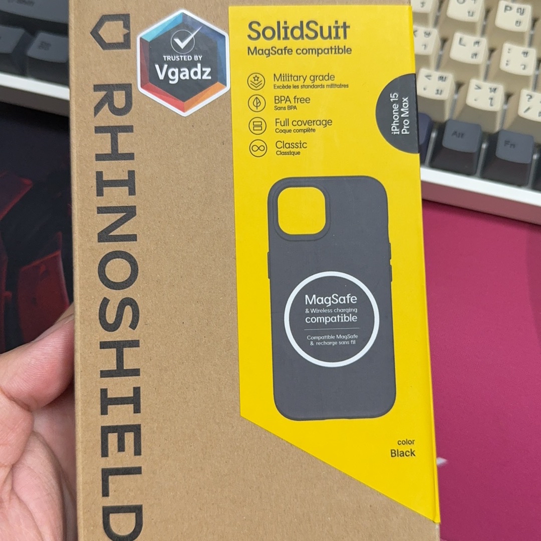 Rhinoshield รุ่น SolidSuit (MagSafe) - เคส iPhone 15 Pro Max - สี Classic  Ash Grey