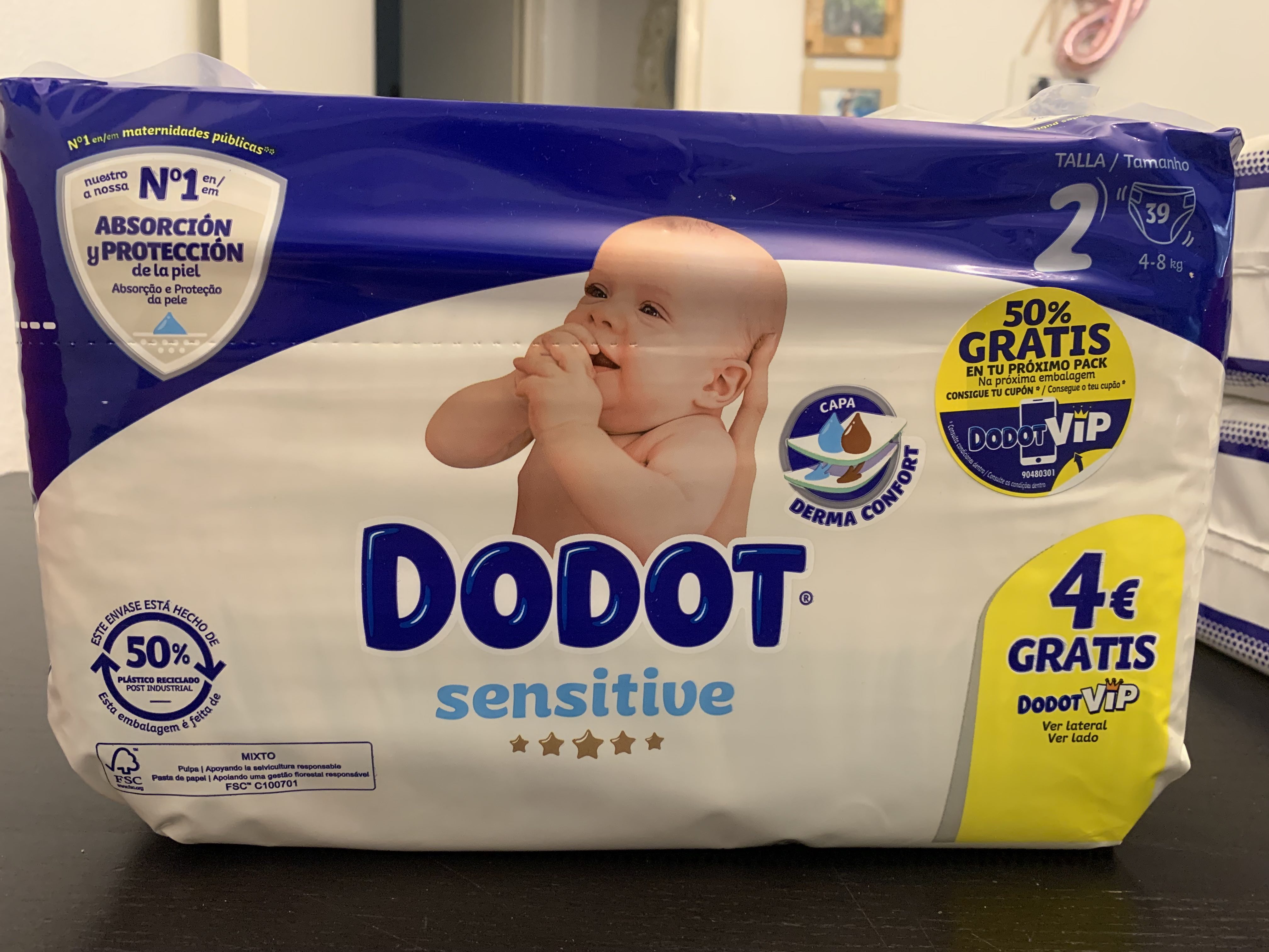 DODOT Sensitive pañales recién nacido 4-8 kgs talla 2 paquete 39 uds