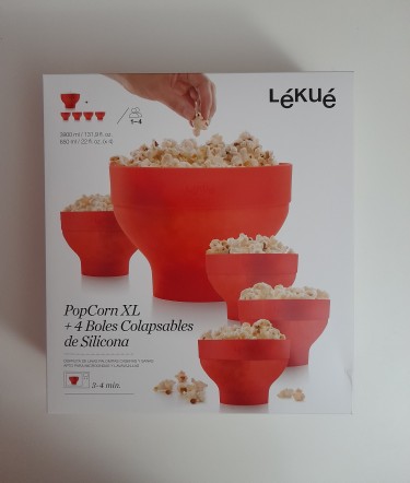 Lékué Popcorn XL + 4 Bols, Recipiente de silicona para cocinar palomitas  caseras y saludables al microondas + 4 bols para servir