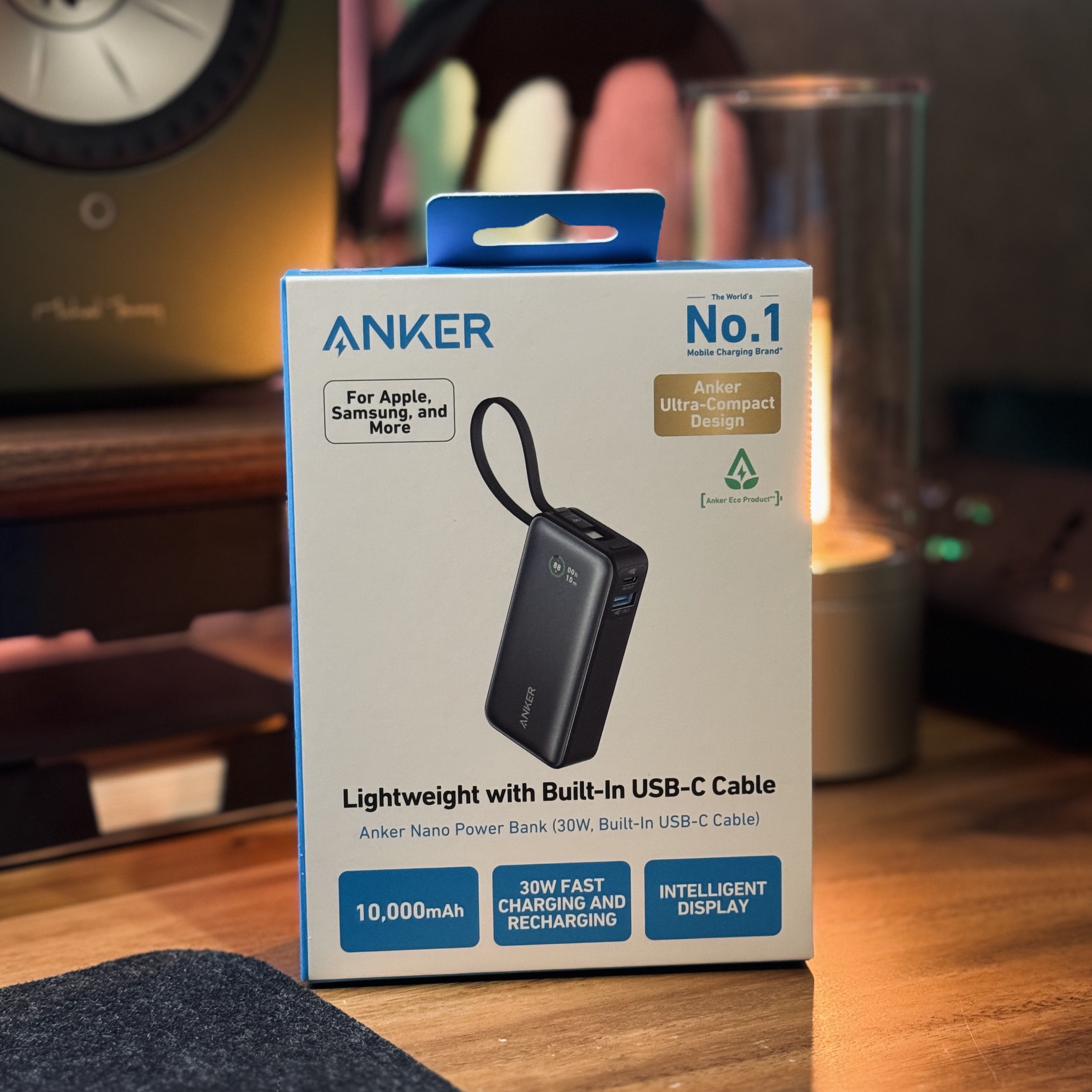 Anker Nano power bank with 10,000 mAh and integrated USB-C cable