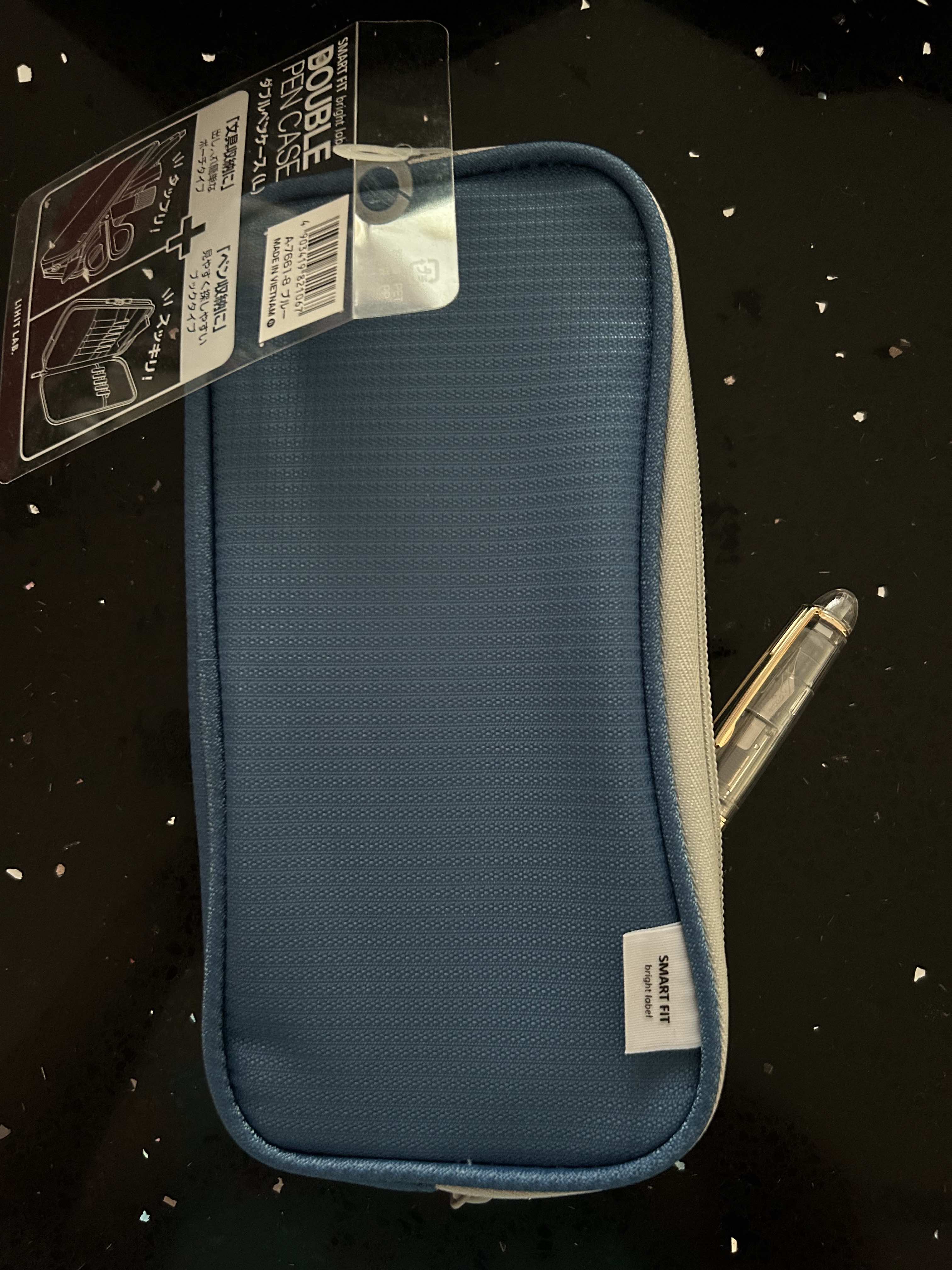 LIHIT LAB Double Pen Case, Large, 4.1 x 8.7, Blue (A7661-8)
